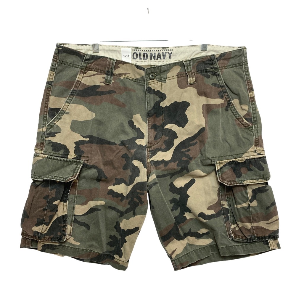Old Navy Cargo Shorts Mens 38 Green Camo Woodland Utility Multi Pocket